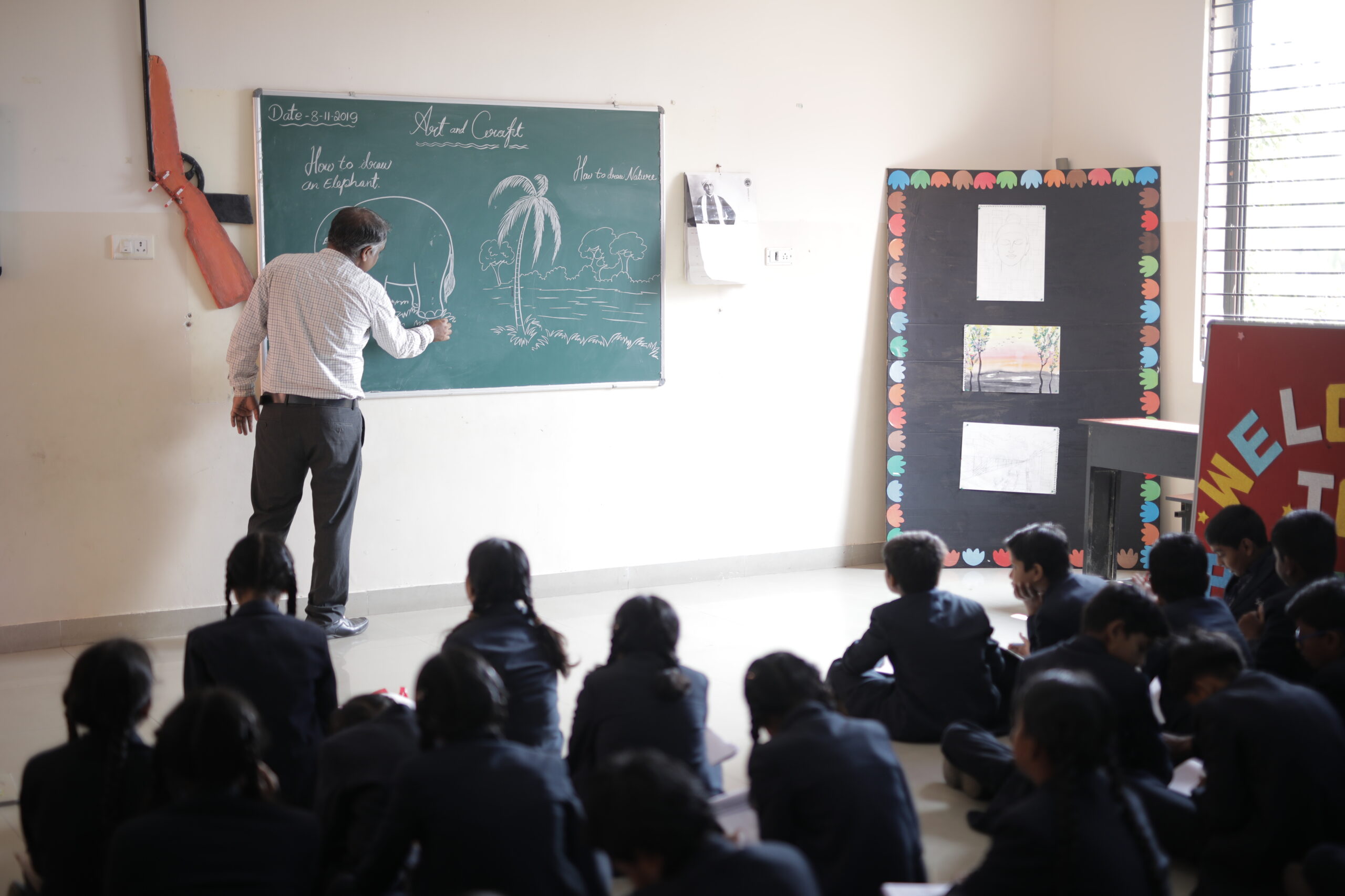 An art and craft lesson in progress at Jain Public School Korba